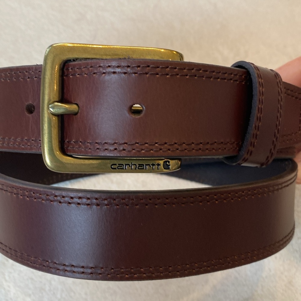 Carhartt Brown Leather Belt with Gold Buckle - Picture 2 of 10